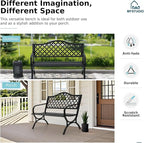 MFSTUDIO 50" Black Outdoor Metal Garden Bench with Arch Legs, Cast Iron Frame Patio Furniture with E-Coating, Perfect for Porch and Yard
