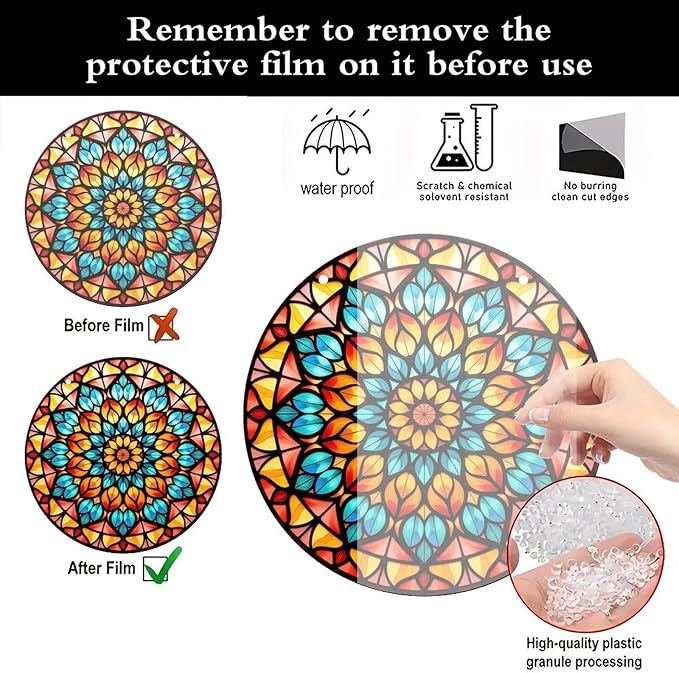 Acrylic Stained Panel Hanging-Radiant Floral Display Round Window Hanging Ornament,Wall Art Panel for Indoor/Outdoor Decor,Gift,Birthday for Women, Men, Wife, Aunt, and Mom 7.8in