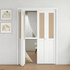 BARNER HOME Cane Bi-fold Doors - for 72"x 80" (Double 36" x 80" Doors) Opening, Webbing & Wood Interior Door Slab, Including Hardware, MDF, White Folding Door for Wardrobe