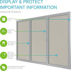 Ghent 48"x96" 3-Door Outdoor Enclosed Vinyl Bulletin Board, Shatter Resistant, with Lock, Satin Aluminum Frame - Ivory (PA34896VX-185), Made in the USA
