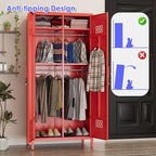Aobabo Metal Wardrobe Cabinets with Lock, 2 Door Metal Closet wtih 4 Adjustable Shelves and 2 Hannging Rod, Lockable Locker Cabinet, Storage Locker for Home, Office,Red, Assembly Required