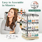 EsLuker.ly Rotating Earring Display Holder Stand for Vendors Events Selling, Large Capacity 36 Hooks Jewelry Rack with Wooden Base for Earring Card Sales, Enhances Retail Visibility(Oak Color)
