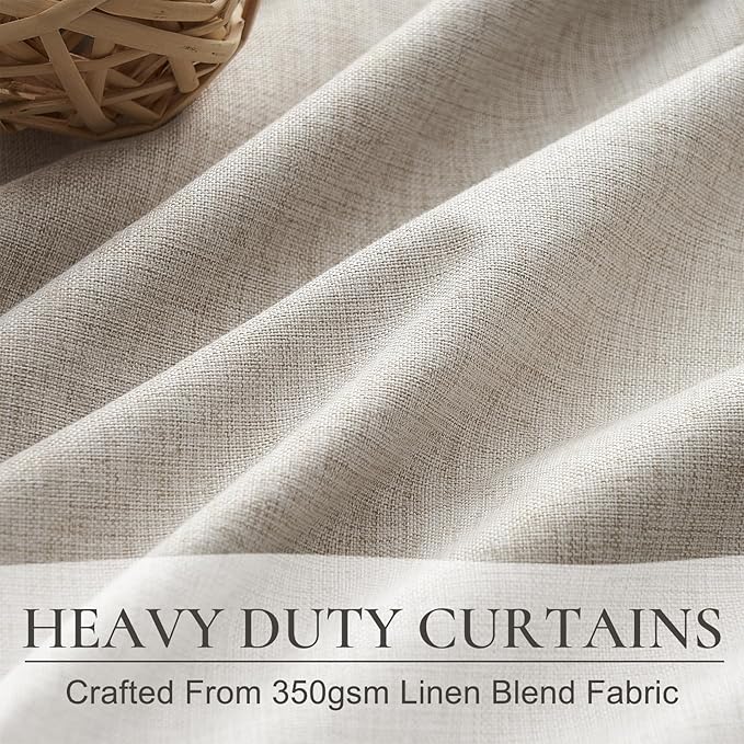 Extra Wide 100 Inch Blackout Curtains 96 Inches Long for Living Room, Rustic Boho Room Darkening Textured Linen Pleated Dining Room Office Insulated Ceiling Track Window Drapes 100"W x 96"L 2 Panels