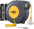 SURAIELEC 50 FT Extension Cord Reel, 14 Gauge Retractable Extension Cord, SJTOW 14 AWG/3C Heavy Duty Power Cord, 13 AMP Circuit Breaker, Lighted Triple Tap, Ceiling or Wall Mount, ETL Listed