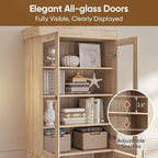 Vyre 71" Tall Farmhouse Bookshelves with Glass Doors, Large Modular Bookcase with Adjustable Shelves, Storage Cabinet for Living Room, Kitchen, Home Office, Brown