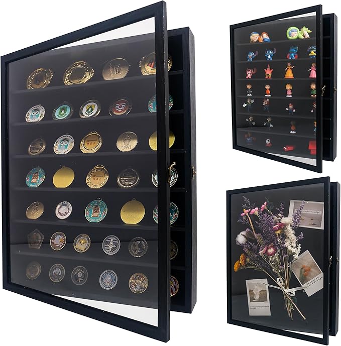 GMFrames 16x20 Wooden Shadow Box Frame with Removable Shelves Deep Display Case for Military Medals Keepsakes Black