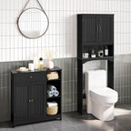 Yaheetech Bathroom Storage Cabinet, Bathroom Floor Cabinet with 2 Doors and 1 Drawer, Storage Units with 3 Open Compartments and Adjustable Shelves for Living Room, Entryway, Black