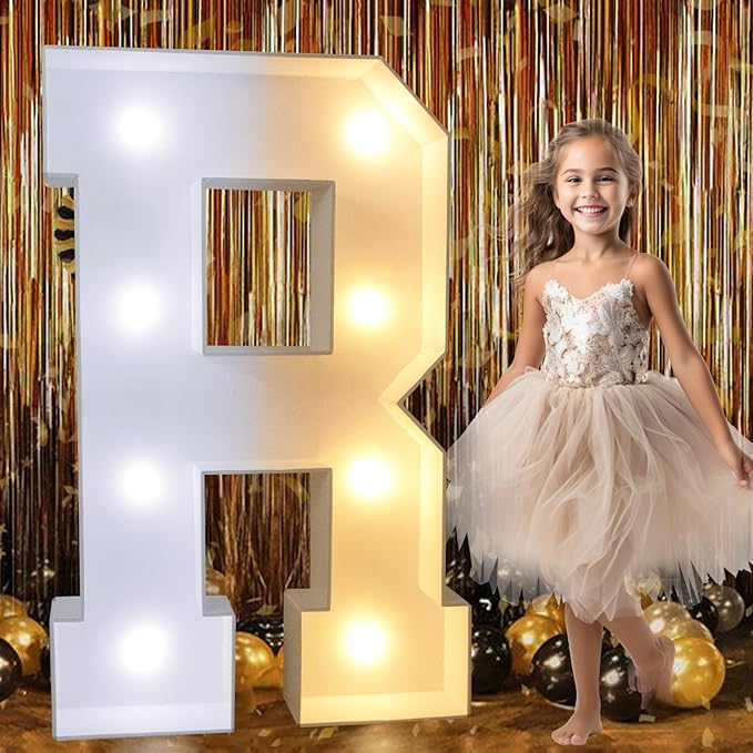 Pooqla 3FT Marquee Light Up Letters, LED Big Mosaic Marquee Letters 3 Feet, Giant LED Sign for Balloons Birthday Anniversary Wedding Party Decoration, Cool White and Warm White Letter R