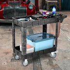 Heavy Duty Utility Service Cart 2 Shelves 550 Pounds Capacity Rolling Workshop Cart with Wheels Parts Cart for Maintenance Professional Worker Garden Garage (2 Tier, 40.5"D x 17.3"W x 34"H)