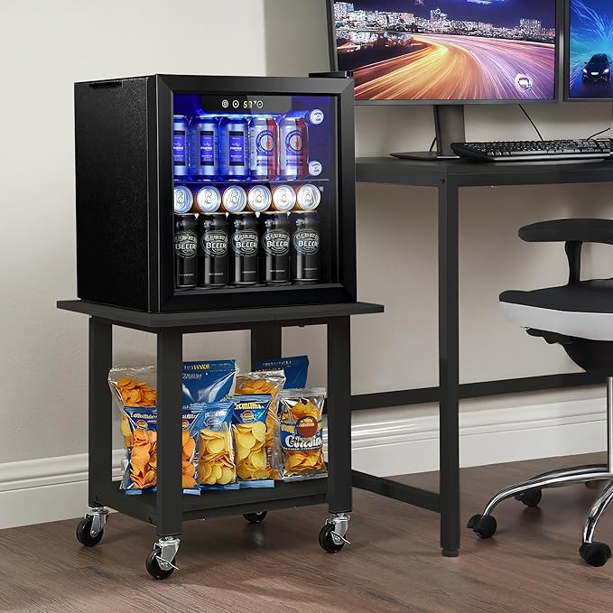 SunnyPoint 2-Tier Under Desk Printer Stand with Storage Shelf and Steel Frame, Industrial Mobile Printer Cart Holder with Lockable Improved Industrial Wheels for Home and Office (BLK)