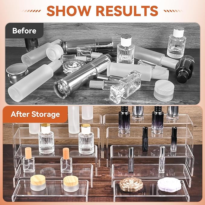 10 Pcs Large Acrylic Display Risers, 2 Sets Clear Risers Display Stands, 0.19" Thick Large Acrylic Risers for Display, Clear Rectangular Display Shelf for Showcase Cupcake Dessert Toys Perfume
