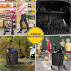 Folding Shopping Cart with Waterproof Liner, Grocery Cart Large Bag with Top Cover, 200 Lb Capacity, Utility Cart with 360° Rolling Swivel Wheels, Medium & Extra Basket