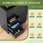 5 Drawer Metal Storage Cabinet, Mobile Office Storage Cabinet, Printer Stand with Storage, Craft Cabinet Dresser Chest for Home Office (Black)