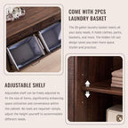 Triple Tilt Out Laundry Hamper Cabinet, 20 Gallon Farmhouse Trash Can Cabinet w/Drawer & Adjustable Shelf, Hidden Garbage Can Bin Cabinets w/Laundry Basket for Bathroom, Kitchen (Brown)