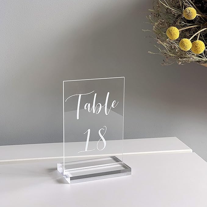 UNIQOOO 4" Clear Acrylic Stand | 6 Pack 3mm Slot Wedding Sign Holders, Perfect for Wedding, Table Number, Exhibition, Office, Restaurant, Business