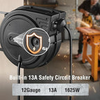 SURAIELEC 12 Gauge Extension Cord Reel, 60 FT Retractable Extension Cord, 12 AWG/3C SJTOW Heavy Duty Power Cord, 13 AMP Circuit Breaker, Lighted Triple Tap, Ceiling or Wall Mount, ETL Listed, Black