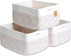NaturalCozy Storage Baskets 16.8”x13”x7.6” Cotton Rope Woven Baskets for Organizing 3-Pack | Toy Storage Bins | Basket for Shelves, Laundry, Blanket, Clothes, Closet, Kitchen, Bathroom, Gifts