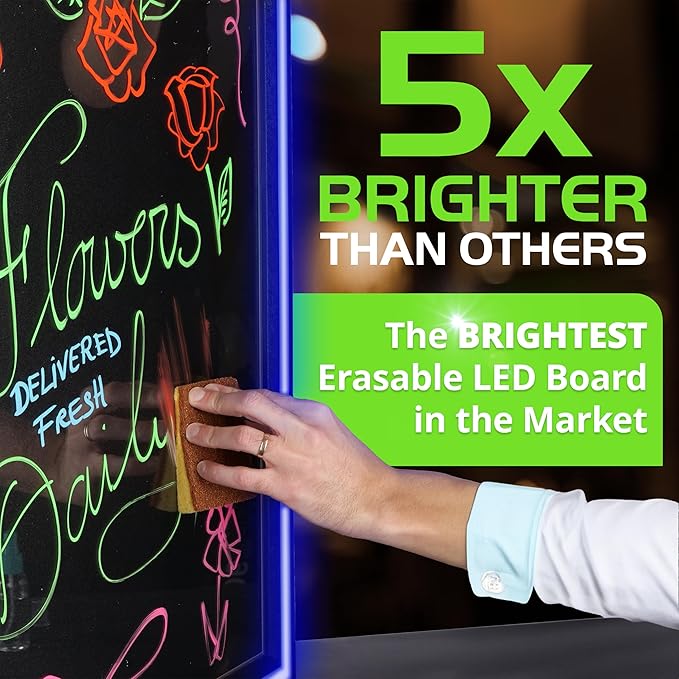LED Writing Message Board 23x27 – Illuminated Erasable Neon Chalkboard Sign with Remote & Markers – Light Up Menu Board for Restaurants, Bars, Food Trucks & Classrooms