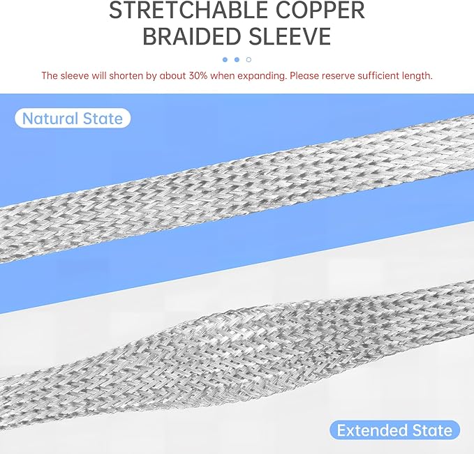 Copper Wire Loom - EMI/RFI Shielding Flexible Cable Management for Automotive Audio, Industrial Expandable Cables, Marine Wiring & Computer Case ﻿ (Tinned Copper, 16mm (5/8")-6.56ft)