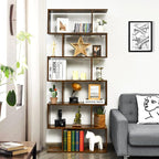 Tangkula 6 Tier S Shaped Bookshelf, 31.5''L x 9''W x 75''H, Wooden Bookcase and Bookshelves w/Anti-Toppling Device, Room Divider Display Shelves for Living Room, Home Decor, 6 Shelf Bookshelf