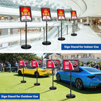 2-Pack 11x17 Inch Adjustable Sign Stand & Floor Standing Sign Holder - Pedestal Poster Stand with Vertical & Horizontal View Display for Indoor/Outdoor Business & Store Signage (Black)