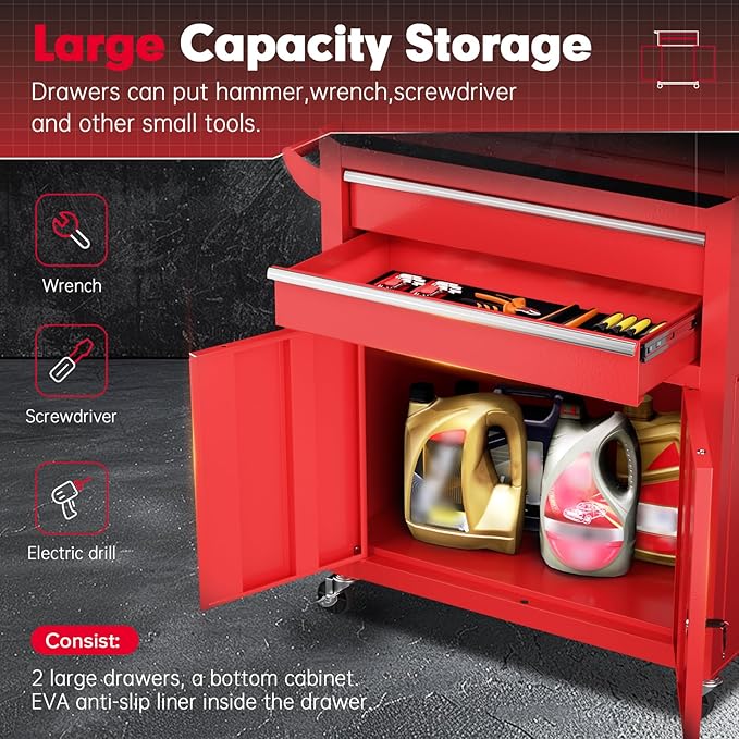 Superday Metal Rolling Tool Chest, 8 Drawer Rolling Tool Chest with Wheels, Detachable Tool Storage Cabinet with Lock for Garage, Steel Tool Cart with Liner & Hooks for Workshop, Warehouse (Red)