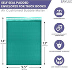 Green 10x13 Inch Poly Bubble Mailers |Self Seal Padded Envelopes for Thick books | Air Cushioned Bubble Mailer | Usable Size 9.5x13 Inch | Waterproof Lightweight Mailing Shipping Bags | 100 Pack Bulk