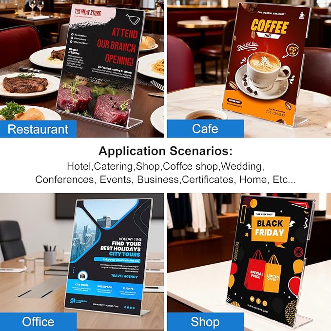 15 Pack Acrylic Sign Holder 8.5 x 11, L-Shape Clear Plastic Display Stand for Tabletop, Acrylic Stands for Flyers, Table Paper Holder, Vertical Sign Holder 8.5x11 for Restaurants, Office and School(Slant 15 Pack 8.5x11)