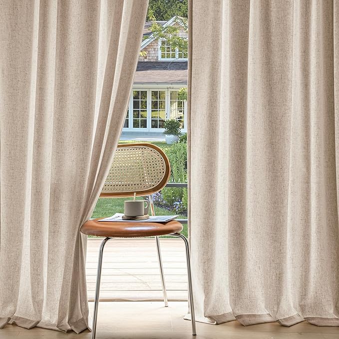 MIULEE Non-See-Through Privacy Linen Curtains 2 Panels, Light Filtering Window Curtains Farnhouse Textured Back Tab Semi Sheer Drapes for Bedroom Living Room, 52 x 72 Inches Long, Beige