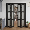 Bifold Doors for 60" x 80" Opening, 3-lite Tempered Frosted Glass Closet Folding Doors with Hardware kit Included, Easy Assembly, Black