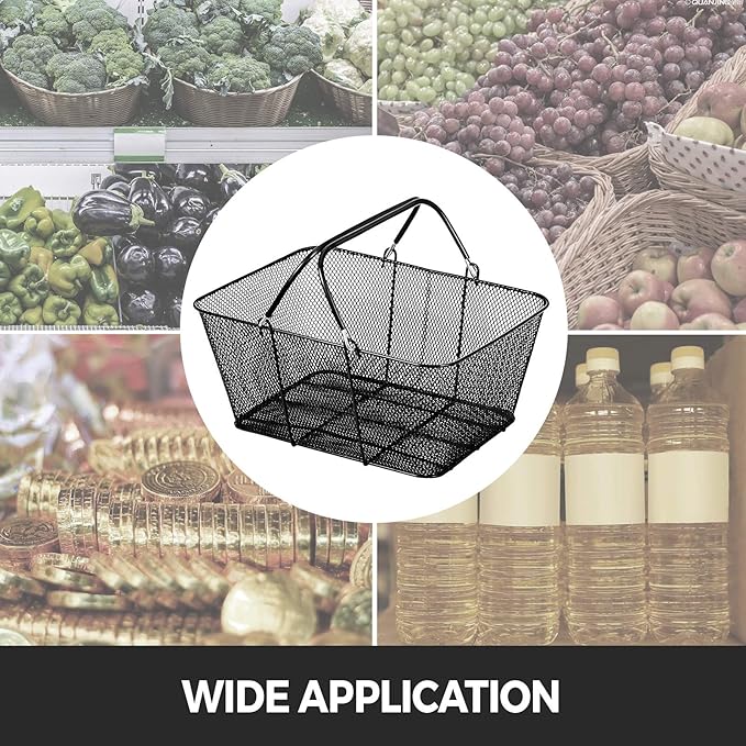 Mophorn 12PCS Shopping Baskets with Handles, Black Metal Shopping Basket, Portable Wire Shopping Basket, Black Wire Mesh shopping Basket Set for Stores Shopping