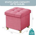 BRIAN & DANY Ottoman with Storage, Small Storage Ottoman for Dorm, Linen Folding Ottoman Foot Stool with Legs for Living Room and Bedroom, 15"x15"x15" - Hot Pink