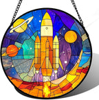 Stained Glass Window Hanging Abstract Universe Planetary Rocket 6.3" - Suncatcher Door Garden Sun Catcher Home Decor Birthday Children's for Men Teenage Boys Kids