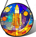 Stained Glass Window Hanging Abstract Universe Planetary Rocket 9.8" - Suncatcher Door Garden Sun Catcher Home Decor Birthday Children's for Men Teenage Boys Kids