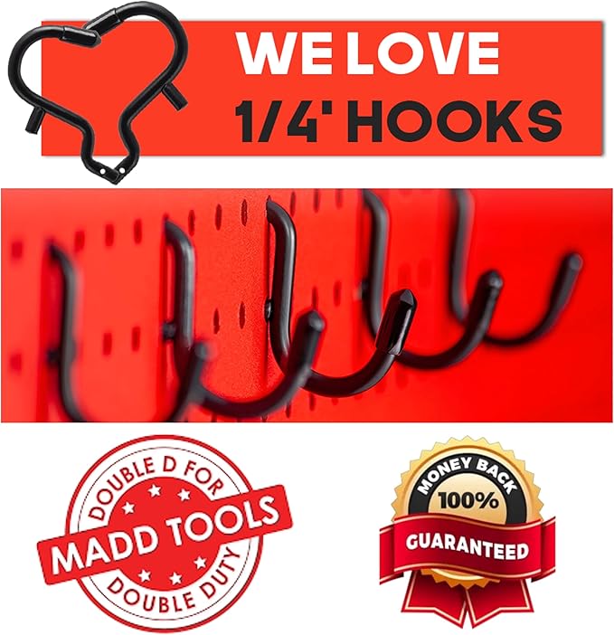 Extra Thick Black 1/4'' Pegboard Hooks for Hanging Tools, Set of 70 Pieces 1/4'' Black Peg Board Accessories Peg Hooks, Peg Board Attachments for Tools Organization