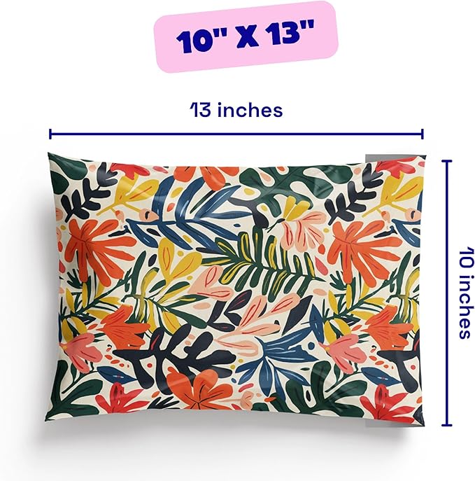 Poly Mailers 10x13 – 100 Pack – Printed Recyclable Shipping Envelopes for Small Business Packaging, Self Sealing Mailing Bags – Tropical Leaves Floral Design