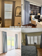 Vision Home Blue Gray Pinch Pleated Full Blackout Curtains Linen Blended Room Darkening Window Curtains 90 inch for Living Room Bedroom Thermal Insulated Pinch Pleat Drapes with Hooks 40" Wx90 Lx2