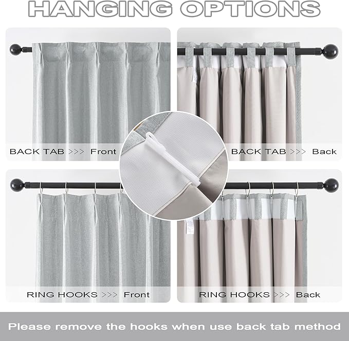 Light Grey Pinch Pleated Blackout Curtains 102 Inch Long, Accordion Style Thermal Insulated Drapes with Hooks, Back Tab Ceiling Traverse Curtains for Living Room,40x102, 2 Panels