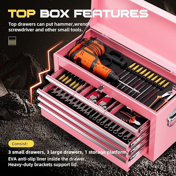 8-Drawer Rolling Tool Chest with Lock, Detachable Tool Cabinet Cart with Wheels, High-Capacity Mechanic Tool Organizer for Garage Workshop Warehouse Storage(Pink)