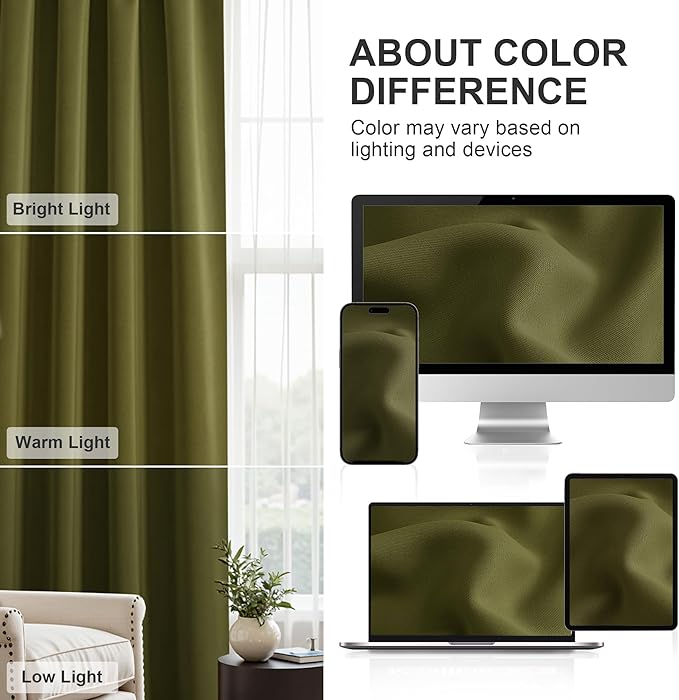 PONY DANCE Light Block Curtains - 42 inches Width x 72 Length Olive Green Light Block Curtain Panels Window Covering Thermal Insulated Christmas Drapes for Home Decoration, 2 Pieces