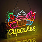 Cupcakes Neon Sign, Cupcakes Neon Lights Hanging Wall Art Decoration for Bakery Cafe Business Service Home Shop/Truck, USB Powered Ultra Bright Dimmable, 14.17×12.6 inches