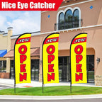 Buryeah 3 Sets Now Open Feather Flag Pole Kit for Business Advertising 7 ft Open Flag Banner Sign with Pole Kit Ground Stake and Portable Bag for Outside Ground(Yellow)