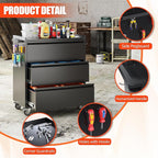 Aobabo Tool Storage Garage Cabinet with Wheels, 3 Drawer Tool Chest Rolling Metal Storage Cabinet on Wheels, Assembly Required, Black
