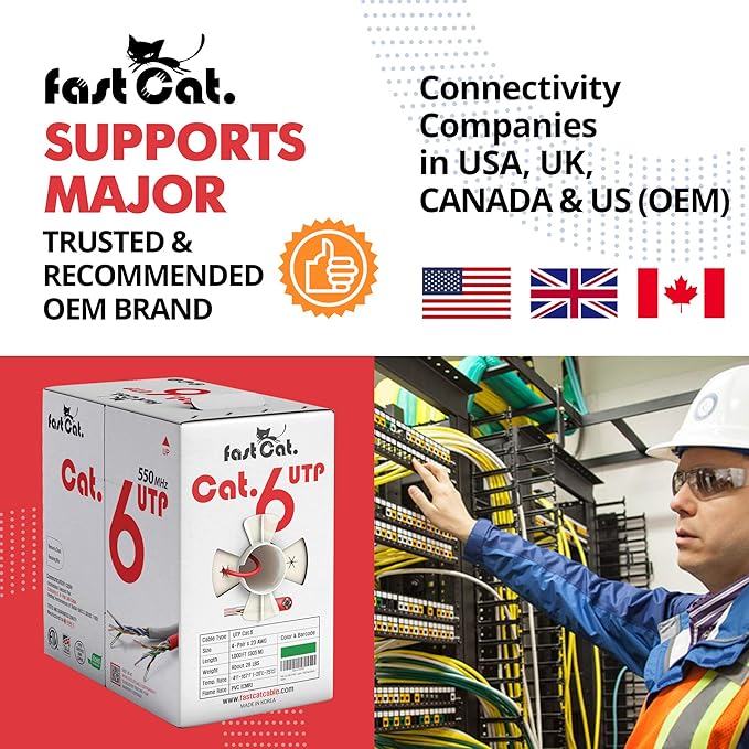 fast Cat. Cat6 Ethernet Cable 1000ft - 23 AWG, CMR, Insulated Solid Bare Copper Wire Cat 6 Cable with Noise Reducing Cross Separator - 550MHZ / 10 Gigabit Speed UTP LAN Cat6 Cable 1000ft - CMR (Pink)
