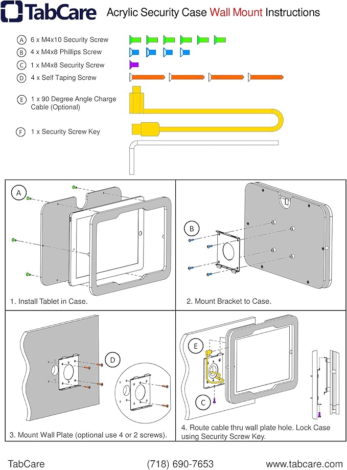 TABcare Security Anti-Theft Acrylic VESA Enclosure for Amazon Fire Max 11 with Free Wall Mount Kit & 90-Degree USB C Charge Cable(White, Fire Max 11)