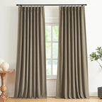 Vision Home Brown Pinch Pleated Full Blackout Curtains Linen Blended Room Darkening Window Curtains 95 inch for Living Room Bedroom Thermal Insulated Pinch Pleat Drapes with Hooks 2 Panel 40" Wx95 L