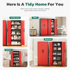 Greenvelly Metal Storage Cabinet, 63" H Locking Metal Storage Cabinet with Doors and 4 Shelves, Lockable Steel Cabinets for Kitchen, Bedroom, Living Room, Office (Red)