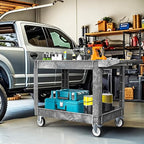 DWVO Service Utility Cart on Wheels, 550 lbs 2 Shelf Heavy Duty Rolling Carts, 45 x 25 in Plastic Cart Work Carts with Wheels for Warehouse Garage School & Office, Cleaning