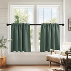 PONY DANCE Dark Green Blackout Cafe Curtains 24 inch Long, Thermal Insulated Small Window Curtains for RV Camper, Privacy Basement Short Drapes, W 29 x L 24 inches, 2 Panels Set