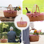 G GOOD GAIN Wicker Picnic Basket with Double Folding Handles,Willow Picnic Hamper,Natural Hand Woven Easter Basket,Easter Eggs and Candy Basket,Bath Storage,Gift Packing Basket.Red